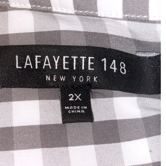 LAFAYETTE 148 NEW YORK Selvage Neck Gingham Check 3/4 Sleeve Blouse Size 2X EUC - Picture 10 of 10